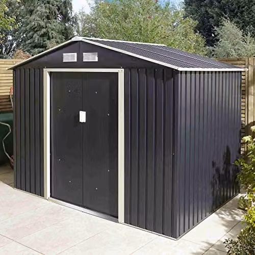 Rowlinsons Trentvale Metal Apex Shed in Grey, W: 261 cm, D: 181 cm, H: 198 cm