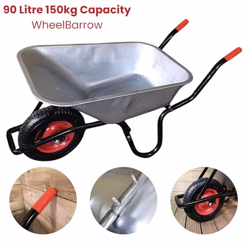 Samuel Alexander Heavy Duty Galvanised Metal Garden Wheelbarrow with Pneumatic Tyre, Silver, 90 Litre, 150kg Capacity, W/D/H: 61.0 x 57.0 x 23.0 cm – 5