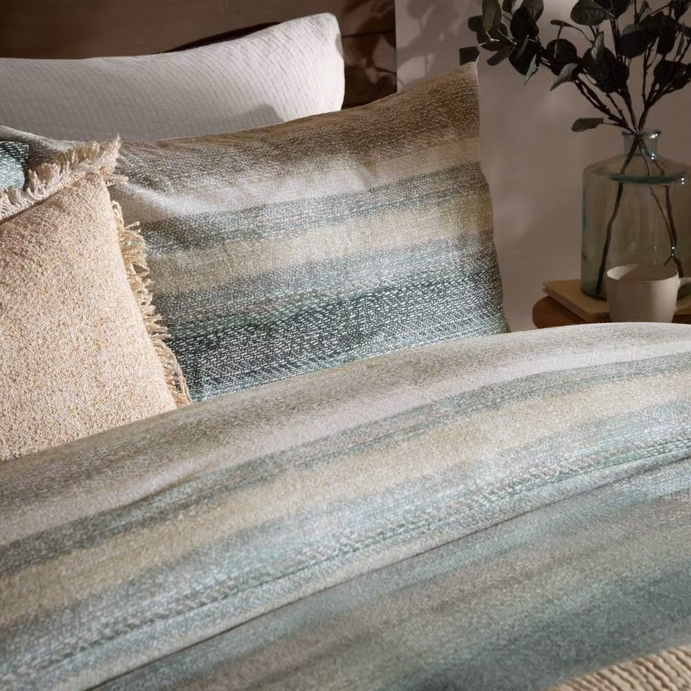 Yard Swift Reversible Striped Flannel Cotton Duvet Cover Set in Green, W/H: 180 x 200 cm – 2