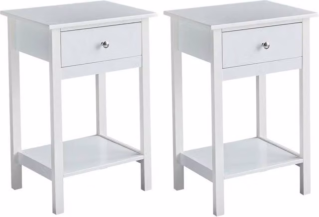 FORGEVIO Modern White Glossy Bedside Tables, Set of 2