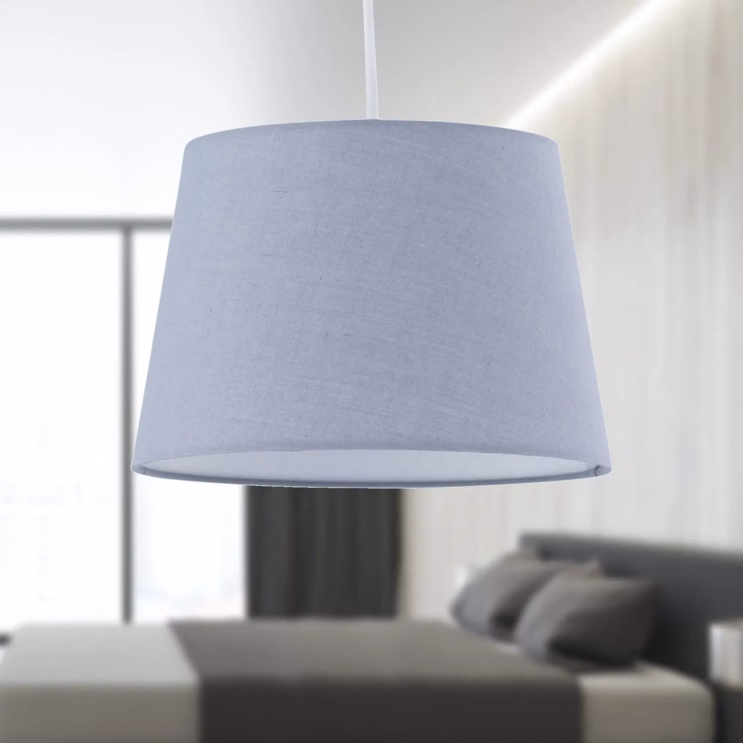First Choice Lighting Set of 2 Grey Cotton Tapered Cylinder Pendant Lamp Shades, Diameter: 23 cm – 3