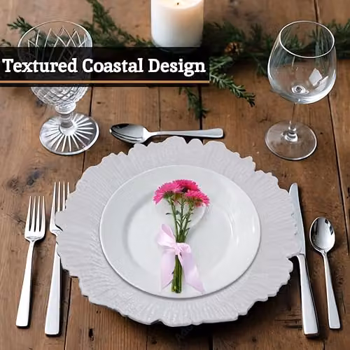 Premier Housewares Reef Charger Plate Set, White, Diameter: 33 cm, Set of 4 – 2