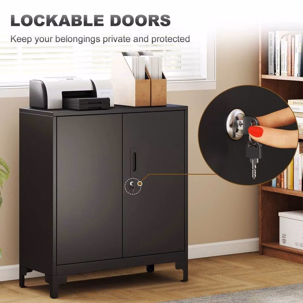 Havendro Lockable 2-Tier Metal Filing Cabinet with Hinged Doors, Black – 6