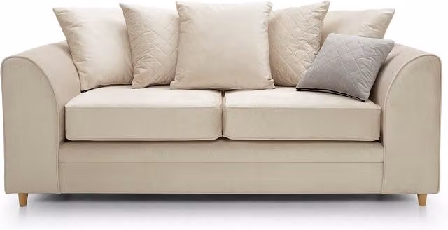 Abakus Direct Chicago 3 Seater Velvet Sofa in Beige with Scatter Cushions