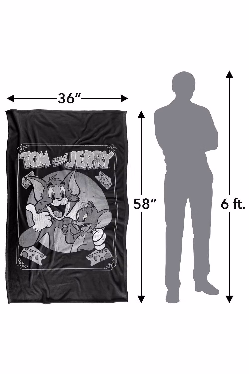 Warner Bros. Tom & Jerry Black and White Poster Silky Touch Super Soft Polyester Throw Blanket, Extra Large – 3