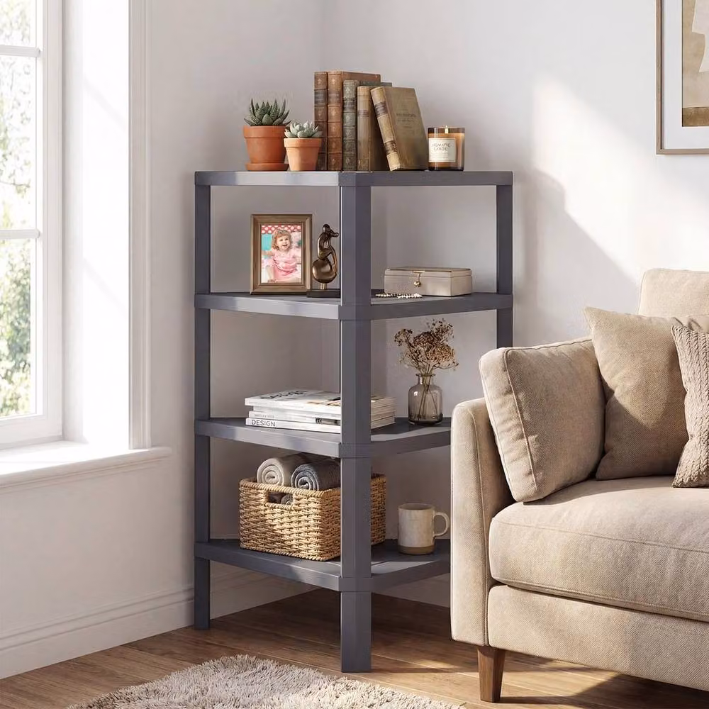 KORVIXA Modern 4-Tier Corner Display Shelf Storage Organizer in Grey – 3