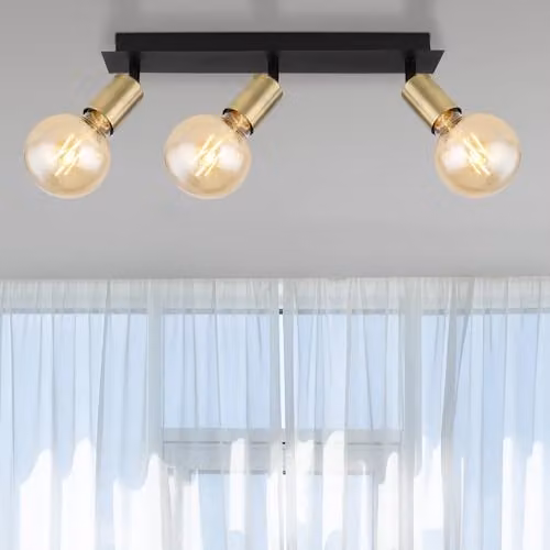Globo Lighting Black and Gold/Brass Metal Adjustable 3-Bulb Ceiling Spotlight for Living Rooms, 3x E27, W/D/H: 120 x 40 x 12 cm – 4