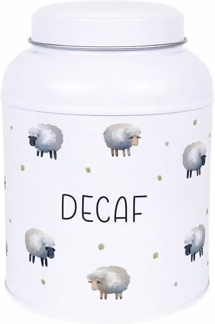 Purely Home Spring Sheep Decaf Storage Canister with Domed Lid, White Metal