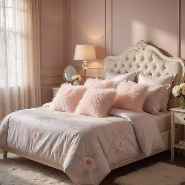 Luxury Living Set of 4 Pink Faux Fur Square Cushions, W/D/H: 43 x 43 x 43 cm