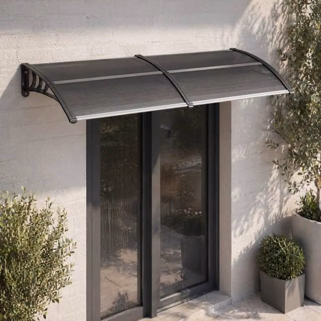 STILVORA Wall-Mounted Steel Door Canopy, Black, W: 196 cm, D: 75 cm