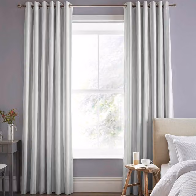 Laura Ashley Candy Stripe Made to Measure Blackout Eyelet Curtain Panel in Dove Grey