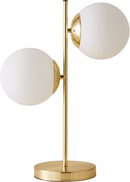 Jas Table Lamp with Gold/Brass Metal Base and White Frosted Glass Globe Shades