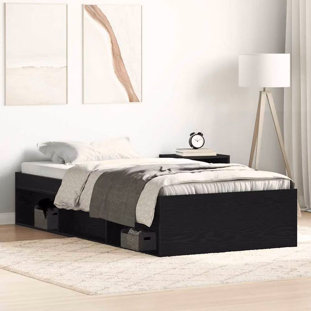 Berkfield Home Black Oak Bed Frame without Mattress, W/D/H: 90 x 190 cm, Engineered Wood – 2
