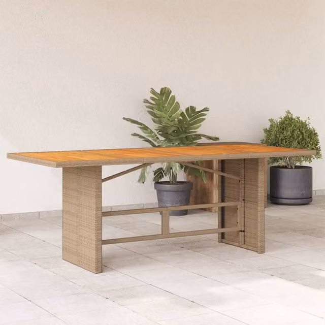 Berkfield Home Garden Table with Acacia Wood Top and Poly Rattan in Beige, W/D/H: 190 x 80 x 74 cm – 1