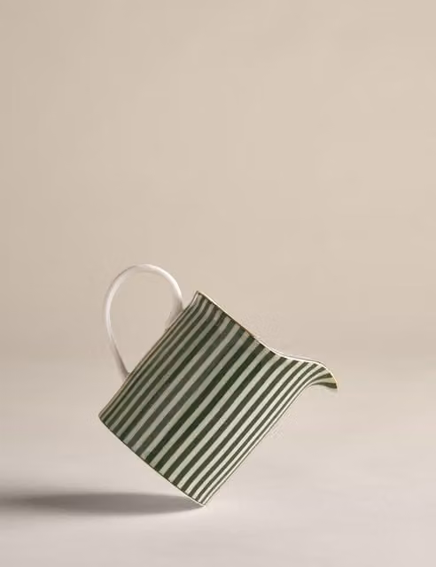 M&S Striped Ceramic Jug in Green and Gold
