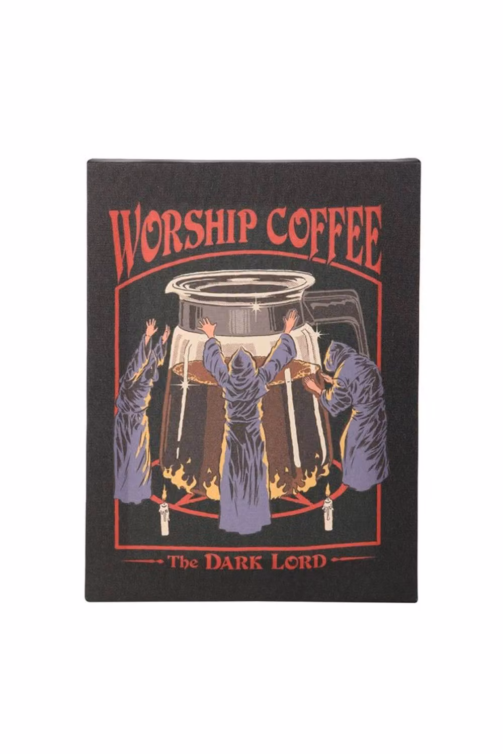 KDMD Worship Coffee Canvas Plaque by Steven Rhodes, Retro Black Wall Art, W: 19 cm, H: 25 cm – 2