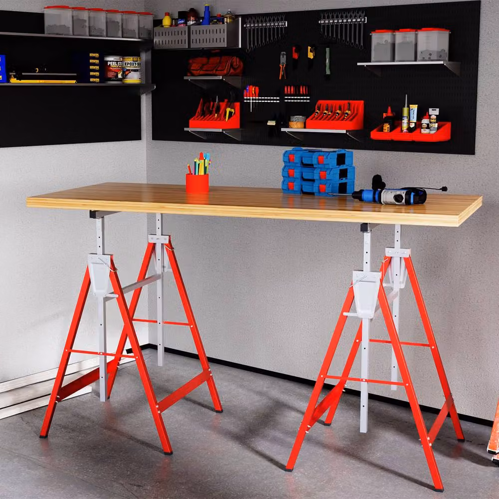 STILVORA Set of 2 Adjustable Folding Steel Frame Saw Horses in Red – 3