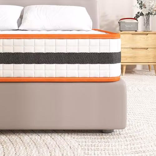 CozyLiving Hybrid Memory Foam Mattress, White and Orange, W/D/H: 140 x 200 x 20 cm – 2
