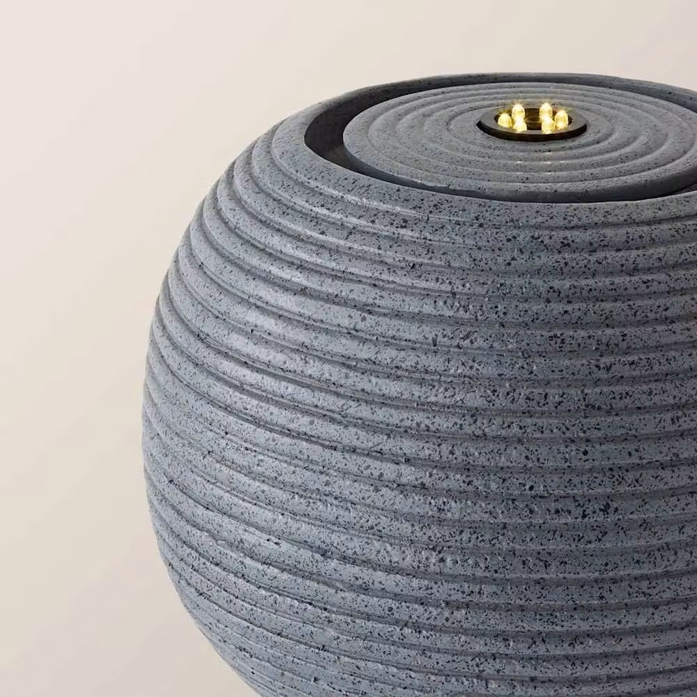 FLAVORA Solar Round Ribbed Ball Garden Water Fountain in Grey – 3