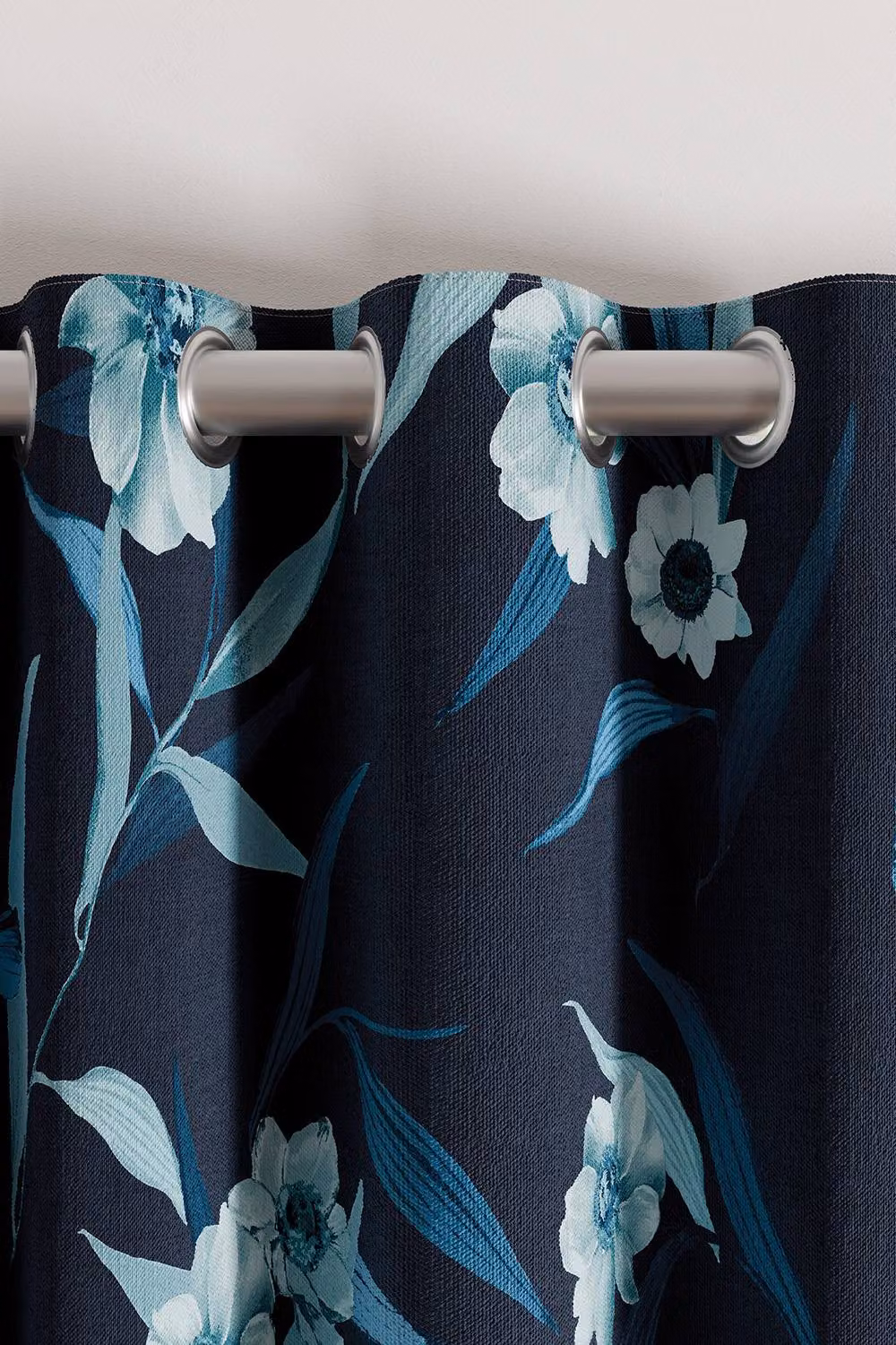 Ted Baker Cabana Floral Cotton Lined Eyelet Curtains in Blue and Silver, W: 228.6 cm, D: 228.6 cm – 4