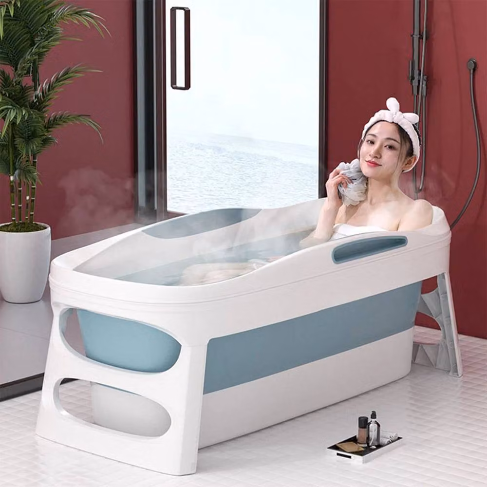FORGEVIO Portable Adult Soaking Tub with Lid, Blue, W/D/H: 100 x 52 x 63 cm – 3