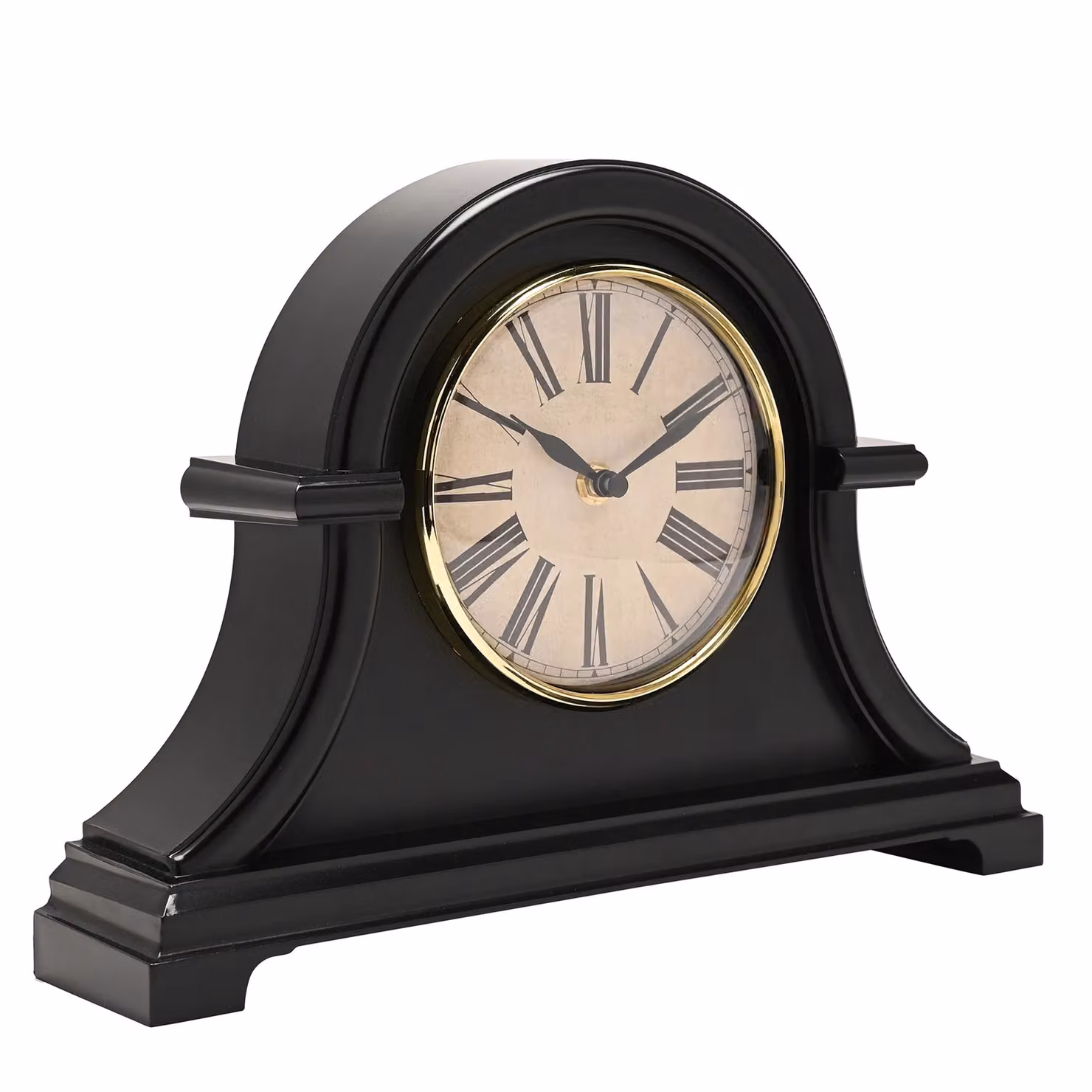 HOMETIME Broken Arch Vintage Metal Tabletop Mantel Clock in Black and Gold – 2