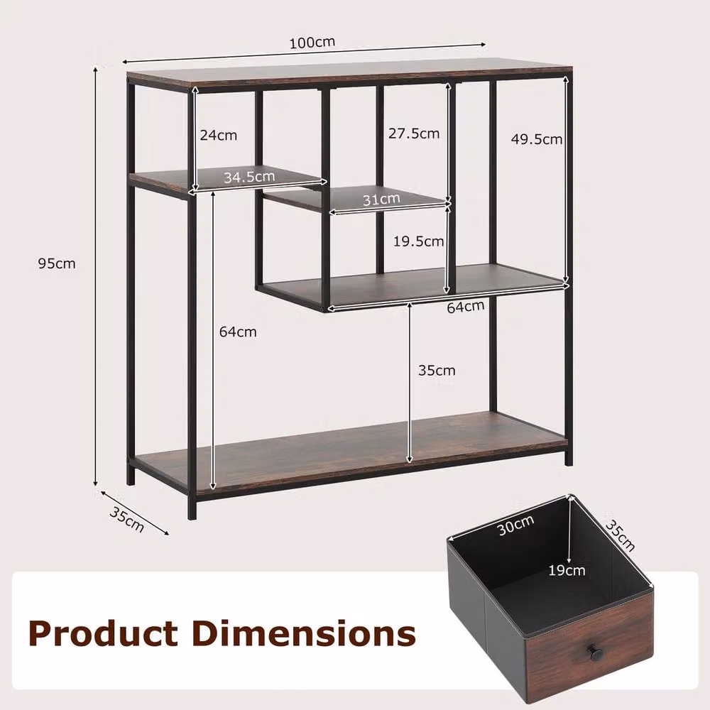 VOGREX Brown Wood and Metal Behind Sofa Console Table Storage, Width: 100 cm – 2