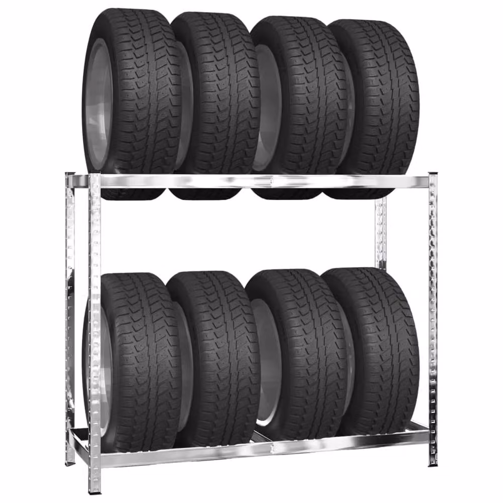 Berkfield Home 2-Layer Steel Tire Rack in Silver, W/D/H: 110 x 40 x 110 cm – 3