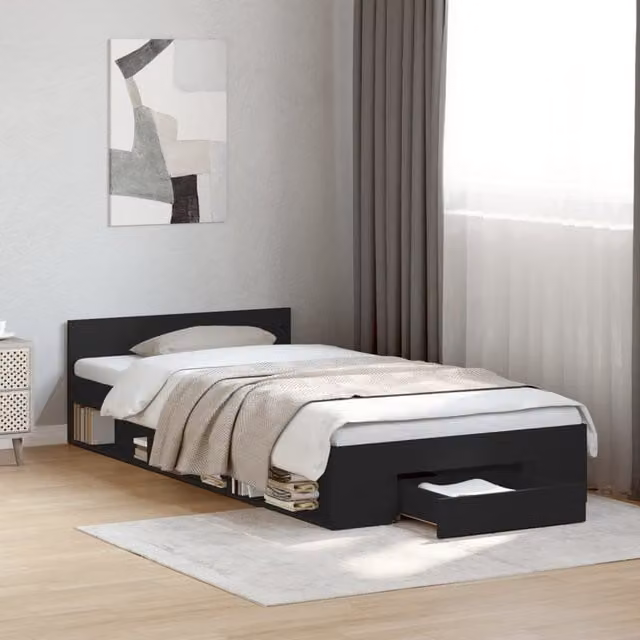Berkfield Home Modern Small Single Bed Frame with Drawer in Black, W: 75 cm, L: 190 cm
