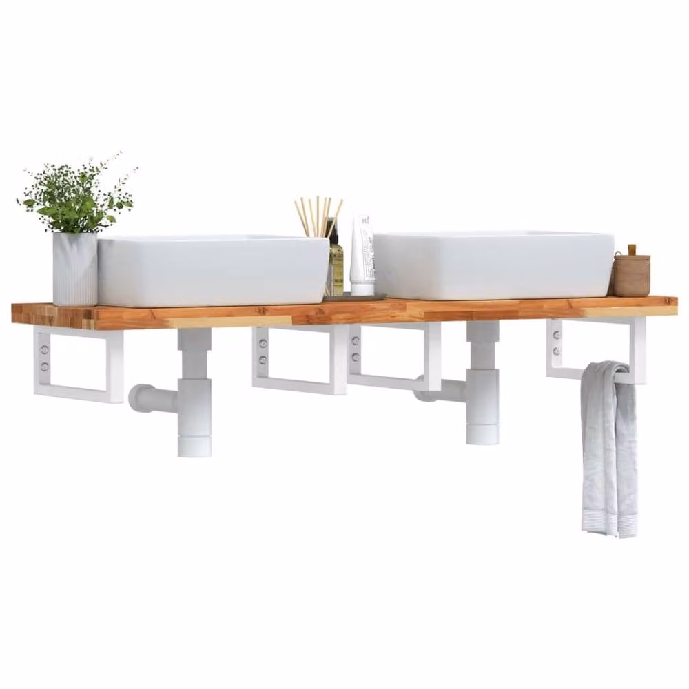 Berkfield Home Elegant Wall Mounted Basin Shelf in Brown Acacia Wood and Steel