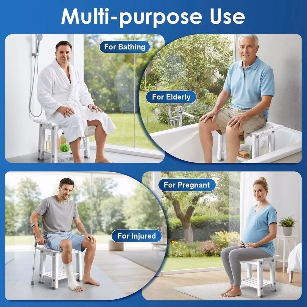 EONLION Portable White Plastic Shower Stool and Bathroom Bath Chair – 2
