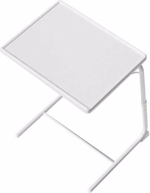 Nordara White Height-Adjustable and Tilting Folding Table with Rectangular Top and Metal Sled Base
