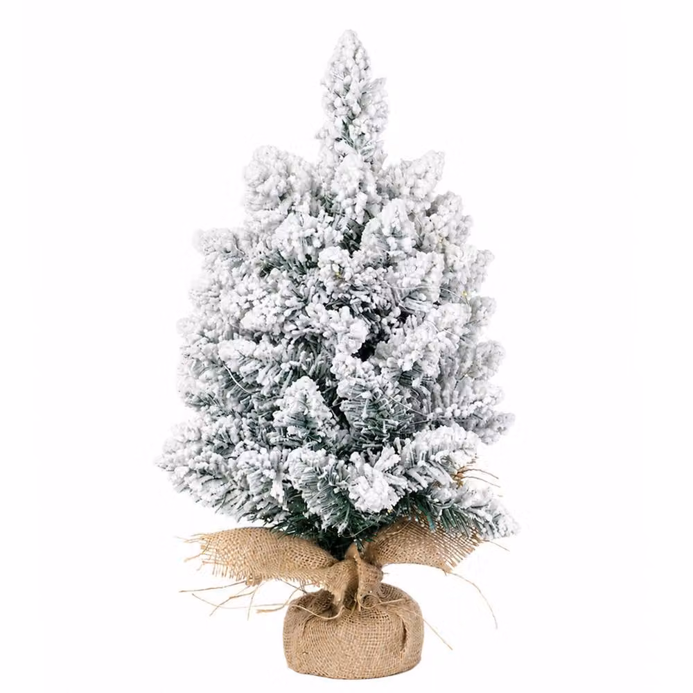 Santaco Flocked Tabletop Christmas Tree with LED Lights in White and Green, Height: 49 cm – 2