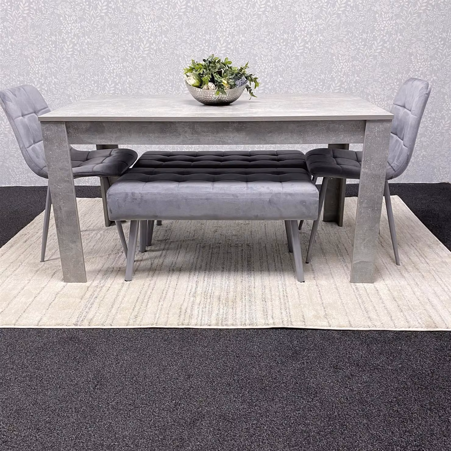 KOSY KOALA Grey Modern Dining Set with Rectangular Table, 2 Chairs and 2 Benches – 3