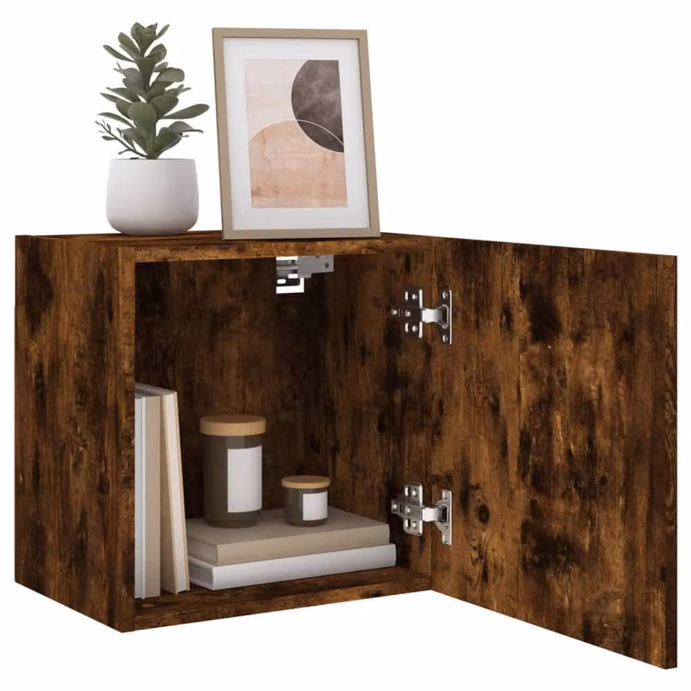Berkfield Home Set of 2 Wall Mounted TV Cabinets in Smoked Oak Brown, W/D/H: 40.5 x 30 x 40 cm – 4