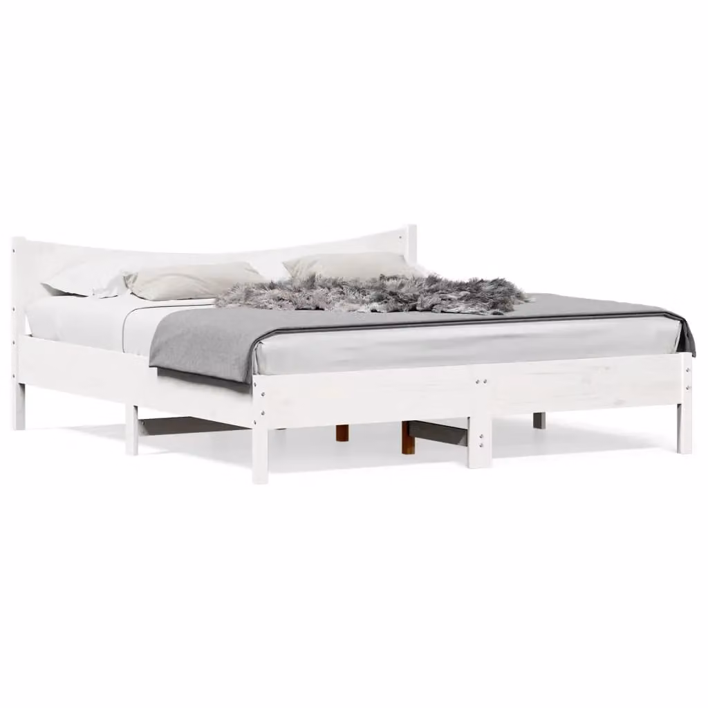 Berkfield Home Super King Solid Wood Pine Bed Frame, White, W/D/H: 180 x 200 cm – 2