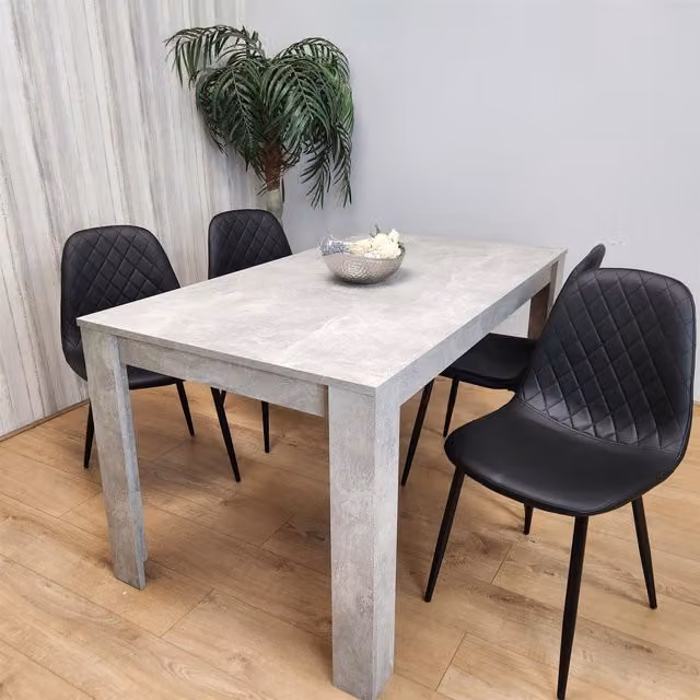 Kosy Koala Stone Grey Effect Wood Dining Table Set with 4 Black Gem Pattern Chairs in Brown