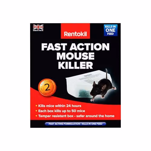 Rentokil Fast Action Mouse Killer Twin Pack - Ready-baited Indoor Rodent Bait Stations for Efficient Elimination of Mice, Pack of 2 – 2