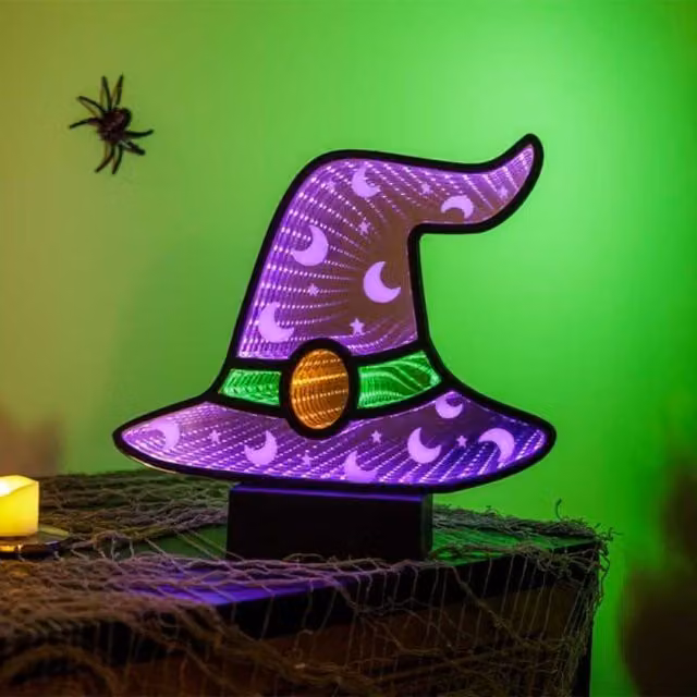 Garden Greatness Purple Witch Hat LED Infinity Mirror Halloween Tabletop Decor