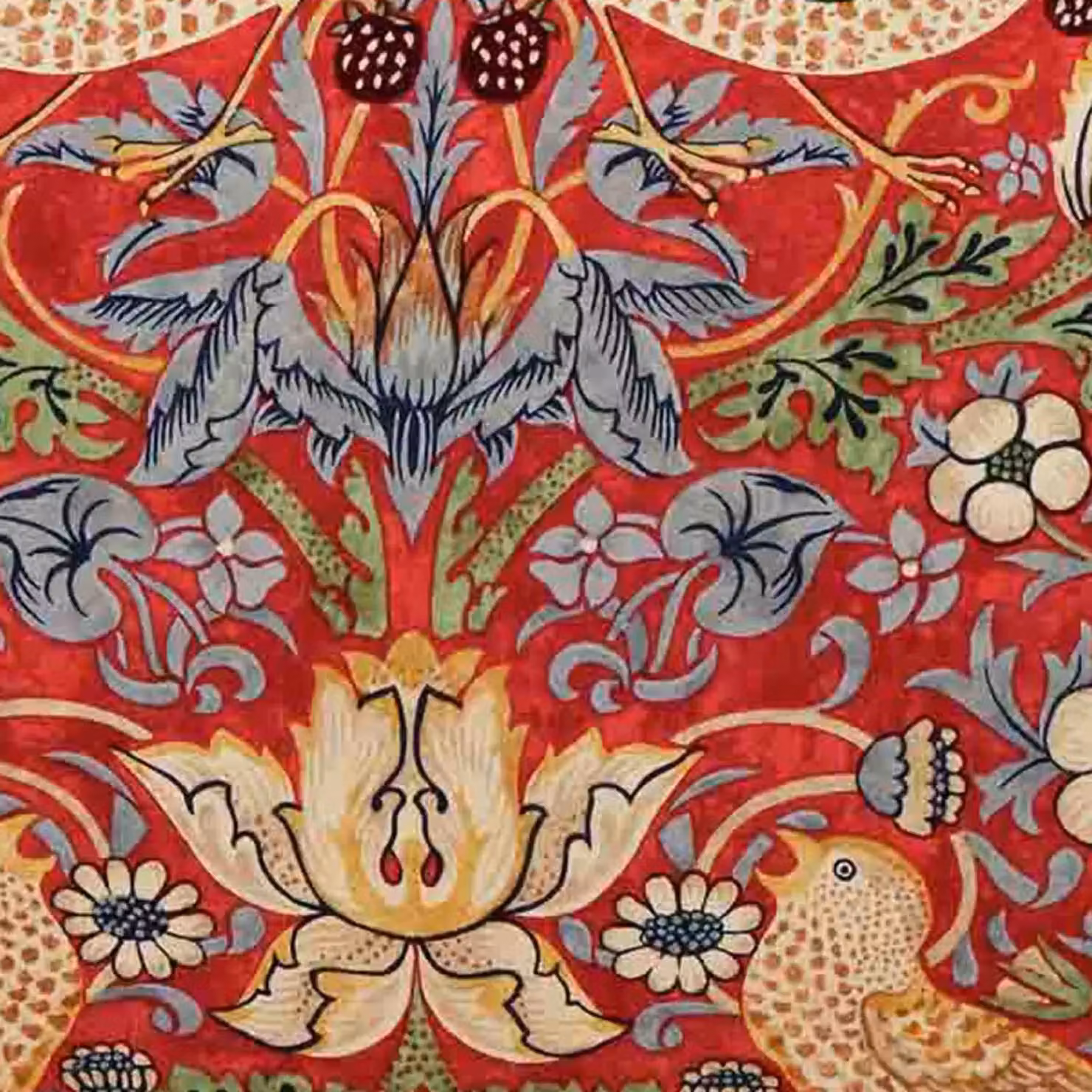 Morris & Co Strawberry Thief Red Cotton Percale Standard Pillowcase Pair – 1