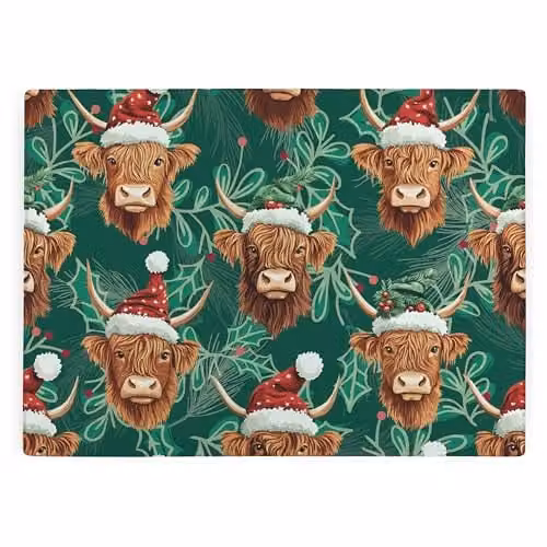 Purely Home Christmas Highland Cows Rectangular Glass Worktop Protector in Multicolour, W: 39 cm, D: 28.5 cm – 1