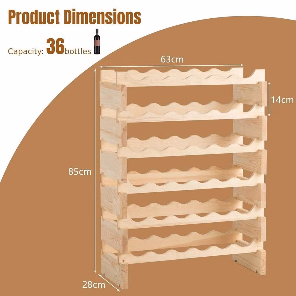SPETLEK Freestanding 36 Bottle Wine Rack in Natural Brown Pine Wood – 2
