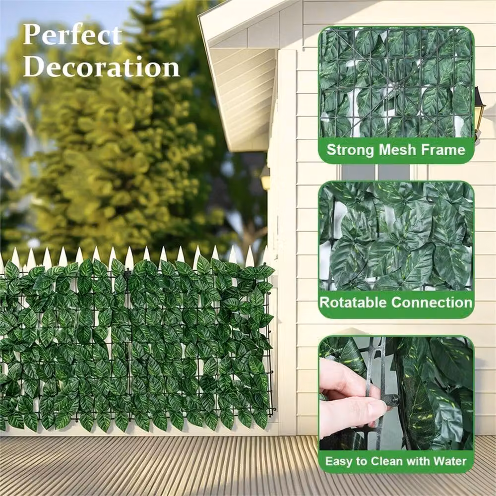 SPETLEK Green Artificial Leaf Screening Trellis Hedge Garden Fence Wall, W: 6 m, H: 1 m – 4
