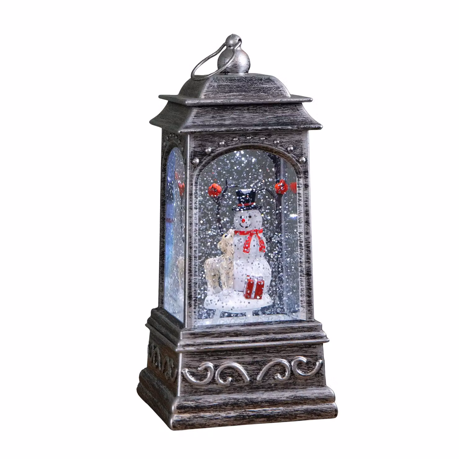 Samuel Alexander Rustic Silver and Bronze Christmas Water Spinner Decoration with Snowman Scene, 21 cm – 3