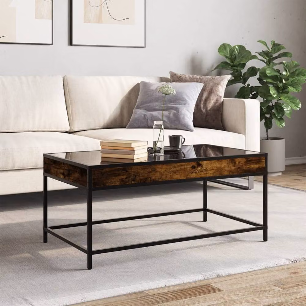 Berkfield Home Infinity LED Coffee Table in Smoked Oak Brown, W: 90 cm, D: 50 cm, H: 41 cm – 1