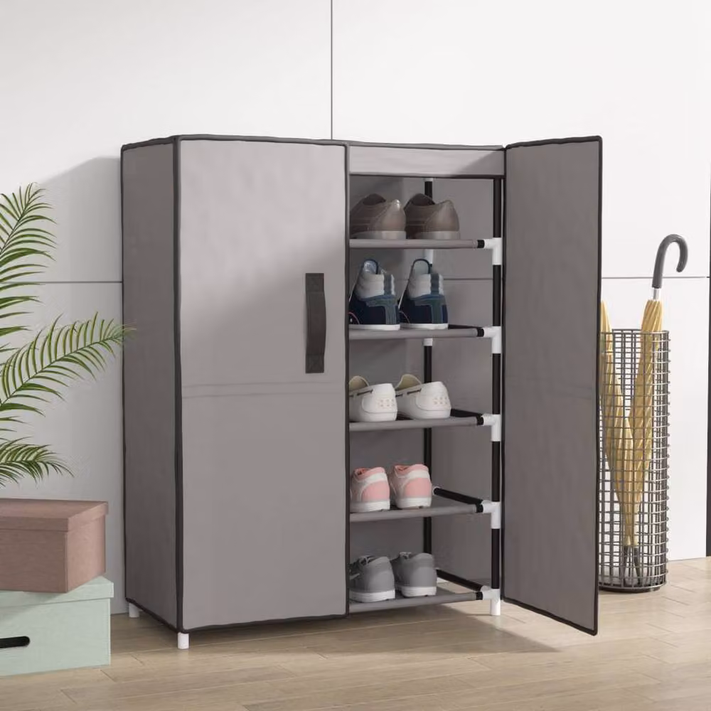 Berkfield Home Grey Fabric and Metal Wall Mounted Shoe Cabinet W/D/H: 60 x 28 x 90 cm – 2