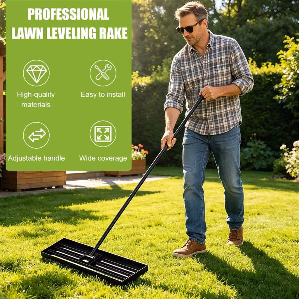 Nordara Black Lawn Leveling Rake with Extended Handle, Metal and Rubber Construction, W: 76.2 cm x D: 25.4 cm – 5