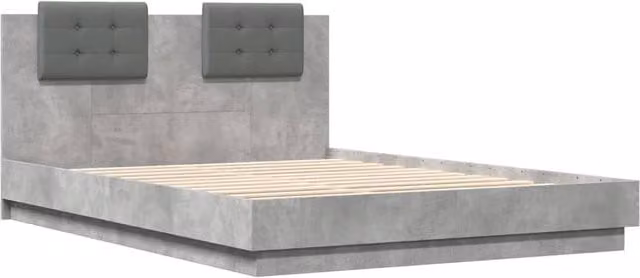 Berkfield Home Durable Upholstered King Size Bed Frame with LED Under-Bed Lighting in Concrete Grey, W/D/H: 150 x 200 x 84 cm – 1