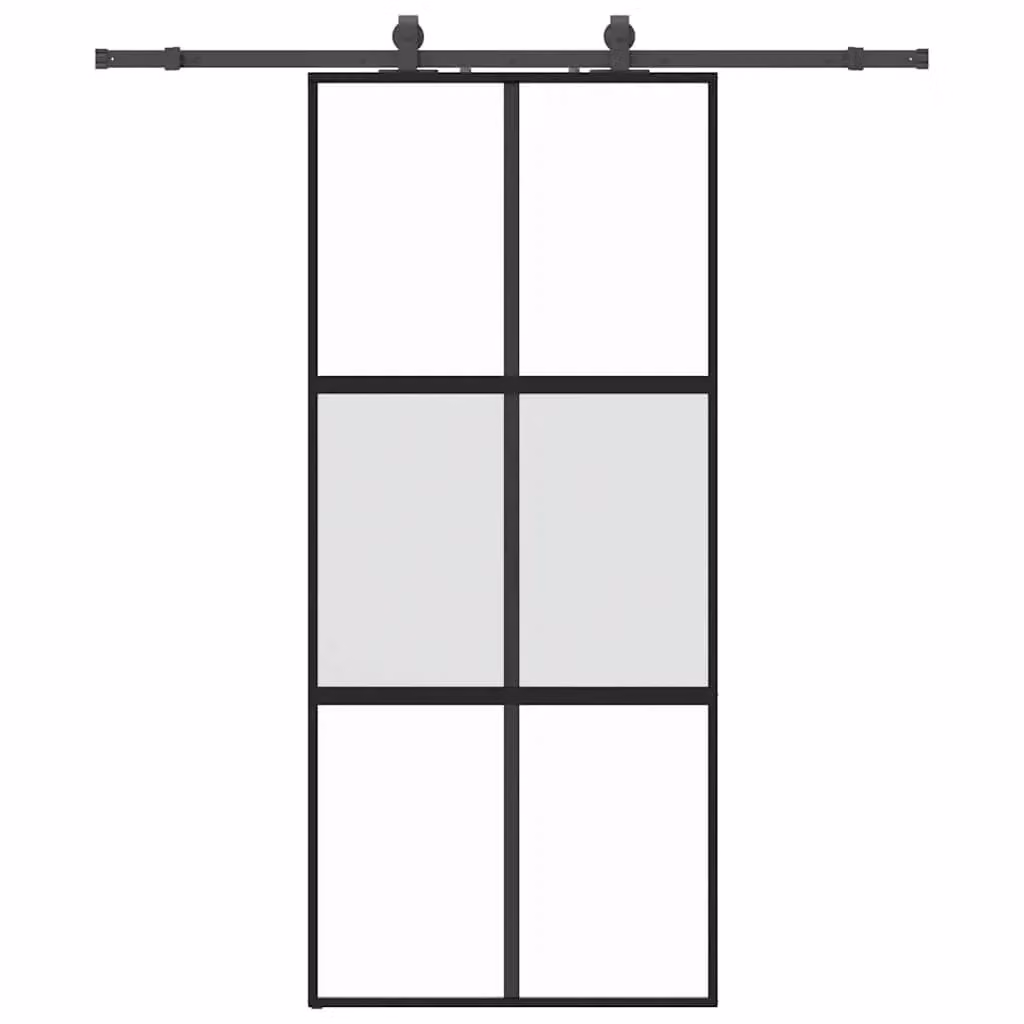 Berkfield Home Modern Black Sliding Glass Door with Hardware Set W: 90 cm, H: 205 cm – 2