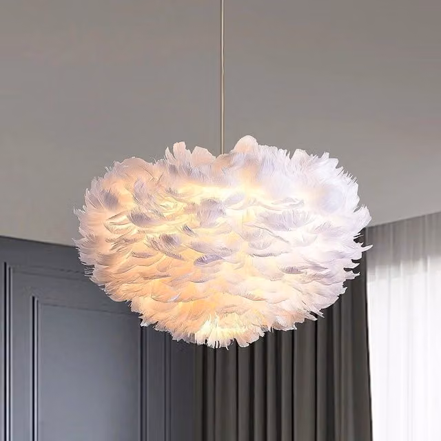 Livingandhome Chic Feather 3-Light Round Suspended Pendant Light in White